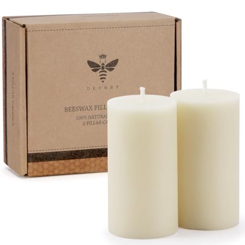 DEYBBY Beeswax Pillar Candles Set of 2, Smokeless Dripless Pure Beeswax Candle Set with Natural Scent for Room Decoration Prayer Party, Long Lasting Burn Time,2x4 inch,White Raw - Image 1