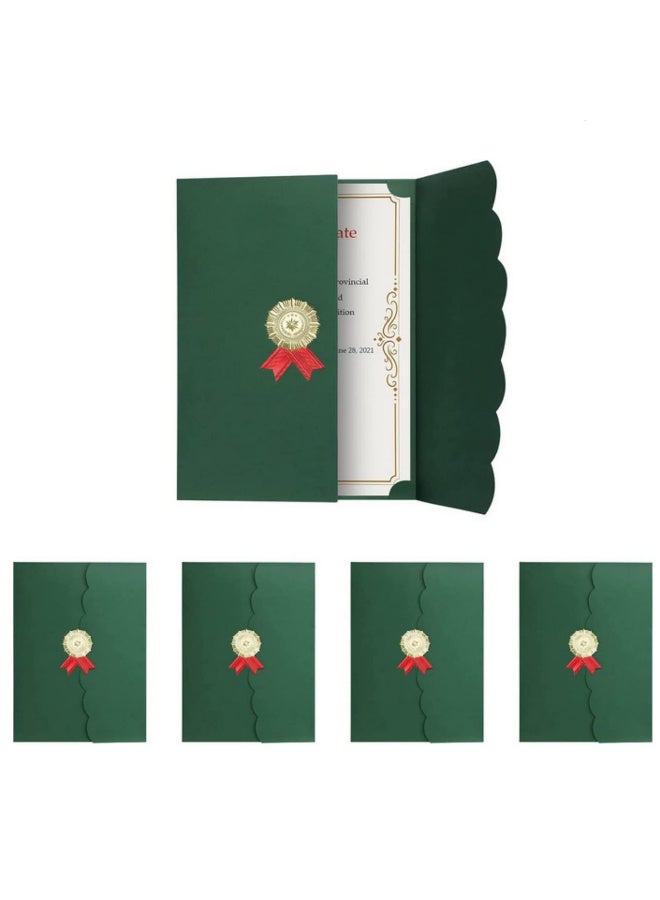 حافظة شهادة A4 غطاء دبلوم التخرج حامل شهادة الدرجة العلمية أغلفة وثائق ثلاثية لحفظ شهادات التقدير والدبلومات والمستندات والعقود وبطاقات الدعوة 5 قطع أخضر - Image 1