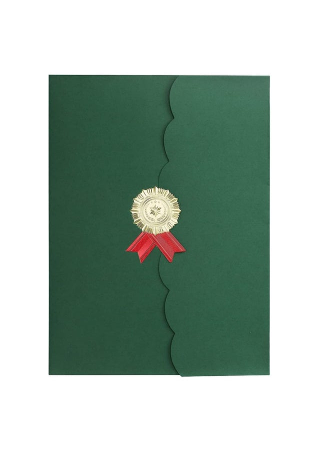 حافظة شهادة A4 غطاء دبلوم التخرج حامل شهادة الدرجة العلمية أغلفة وثائق ثلاثية لحفظ شهادات التقدير والدبلومات والمستندات والعقود وبطاقات الدعوة 5 قطع أخضر - Image 2