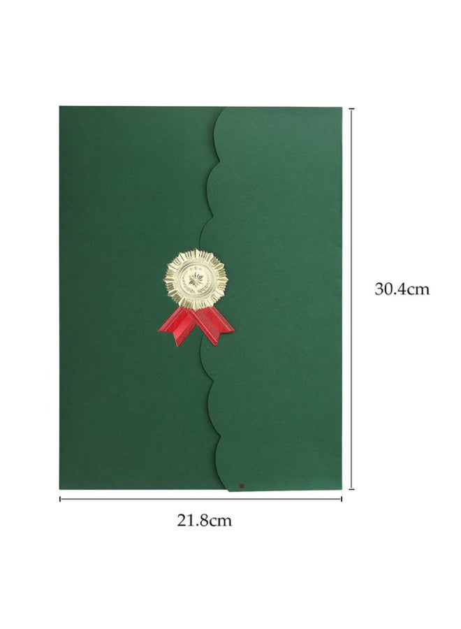 حافظة شهادة A4 غطاء دبلوم التخرج حامل شهادة الدرجة العلمية أغلفة وثائق ثلاثية لحفظ شهادات التقدير والدبلومات والمستندات والعقود وبطاقات الدعوة 5 قطع أخضر - Image 3