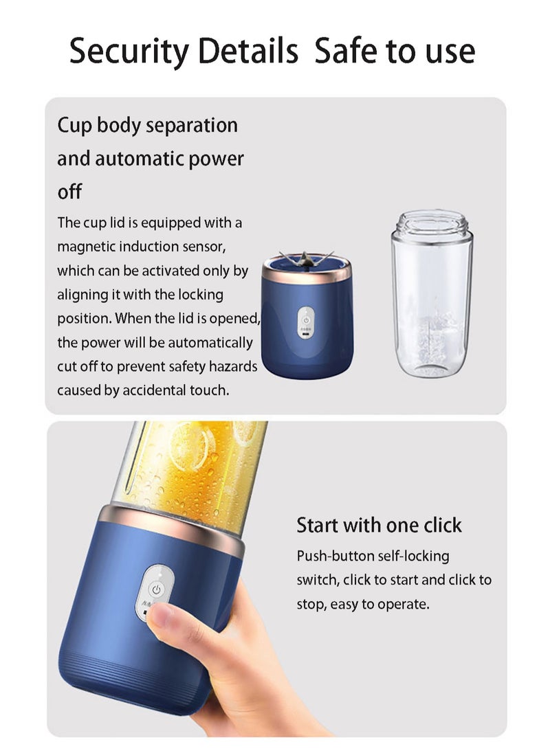 Generic - Portable Blender USB Rechargeable Mini Personal Blender for Shakes and Smoothies Electric Fruit Vegetable Juicer with 2 Travel Cups and 6 Blades - Image 1
