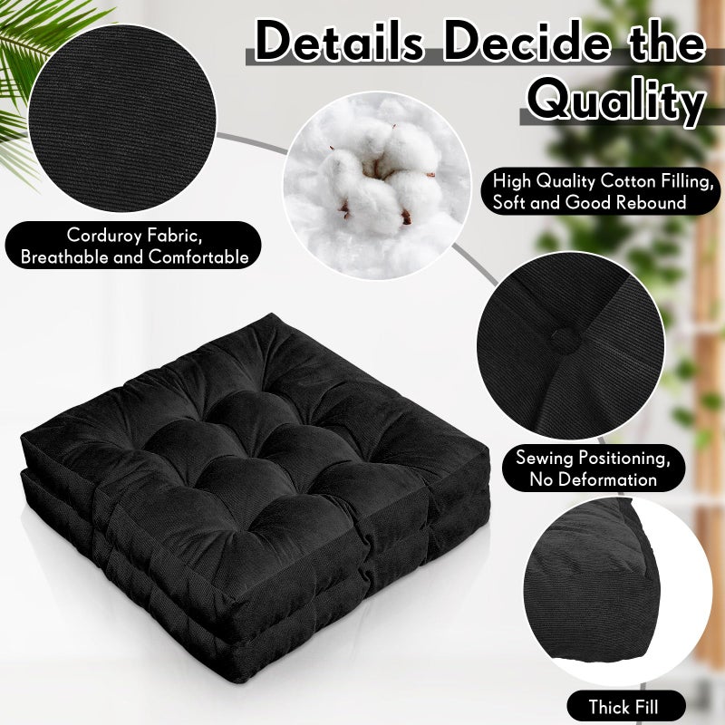 Jerify 4 Pcs Floor Pillow Cushions 22 x 22 Inch Round Square Large Meditation Floor Pillow for Classroom Adult Meditation Picnic Party Seating Learning Daycare School (Square,Black) - Image 3