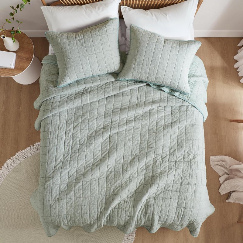 Hyde Lane Linen Quilt Set King Size - Breathable Box Stitched European Flax Bedding Set for Bedspread and Coverlet, with 2 Pillow Shams, 106"x96", Sage - Image 2