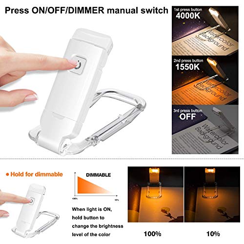 LUXSWAY USB Rechargeable Book Light for Reading,Small Book Reading Lights in Bed,Clip On Bookmark Kids Lights for Bed,Brightness Adjustable for Eye Care,2 4000K and 2 1550K LEDs for Bookworms - Image 3