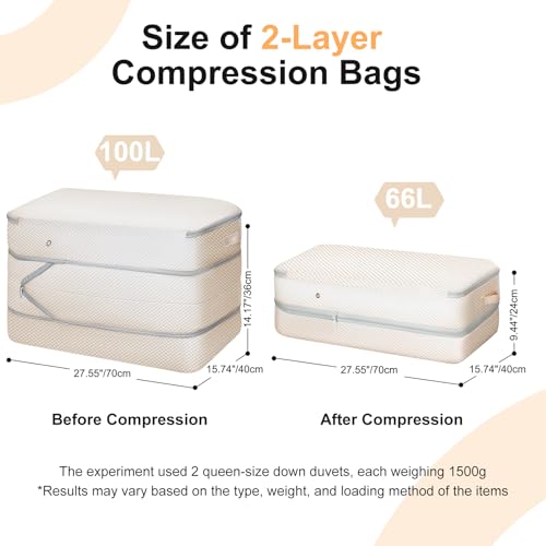 Easortm Comforter Storage Bag - Large Capacity Bedding Storage Bags Ultra Space Saving Self Compression Organizer, Washable Compression Bags for Storage Comforter Blanket Duvet Pillow, 4-Pack, Beige - Image 2