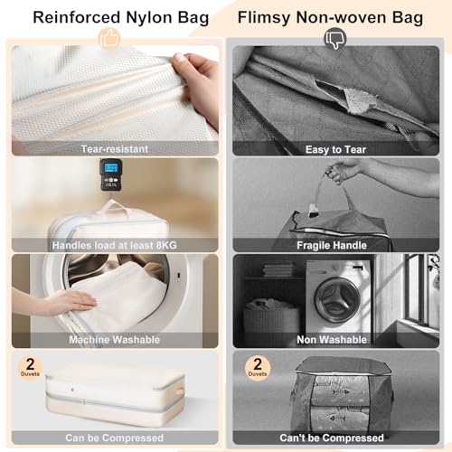 Easortm Comforter Storage Bag - Large Capacity Bedding Storage Bags Ultra Space Saving Self Compression Organizer, Washable Compression Bags for Storage Comforter Blanket Duvet Pillow, 4-Pack, Beige - Image 4