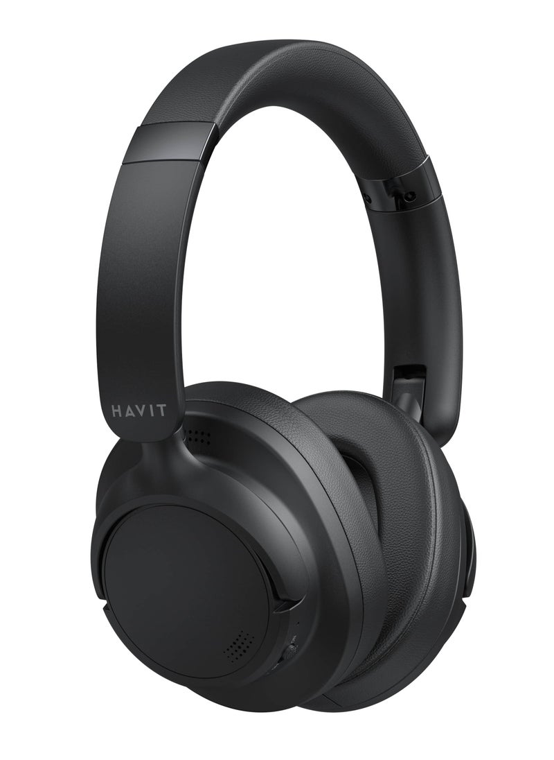havit - H652BT Active Noise Cancelling Bluetooth Headphones with 40mm Drivers, Foldable Design, Premium Stereo Sound, and 35 Hours Playback Time Compatible with Android and iOS Devices, Including Smartphones, Tablets, and Computers- Black - Image 1