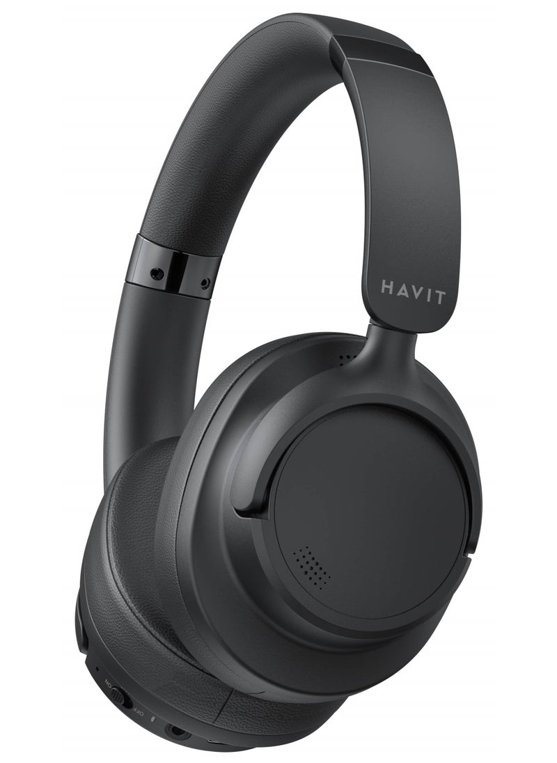 havit - H652BT Active Noise Cancelling Bluetooth Headphones with 40mm Drivers, Foldable Design, Premium Stereo Sound, and 35 Hours Playback Time Compatible with Android and iOS Devices, Including Smartphones, Tablets, and Computers- Black - Image 1