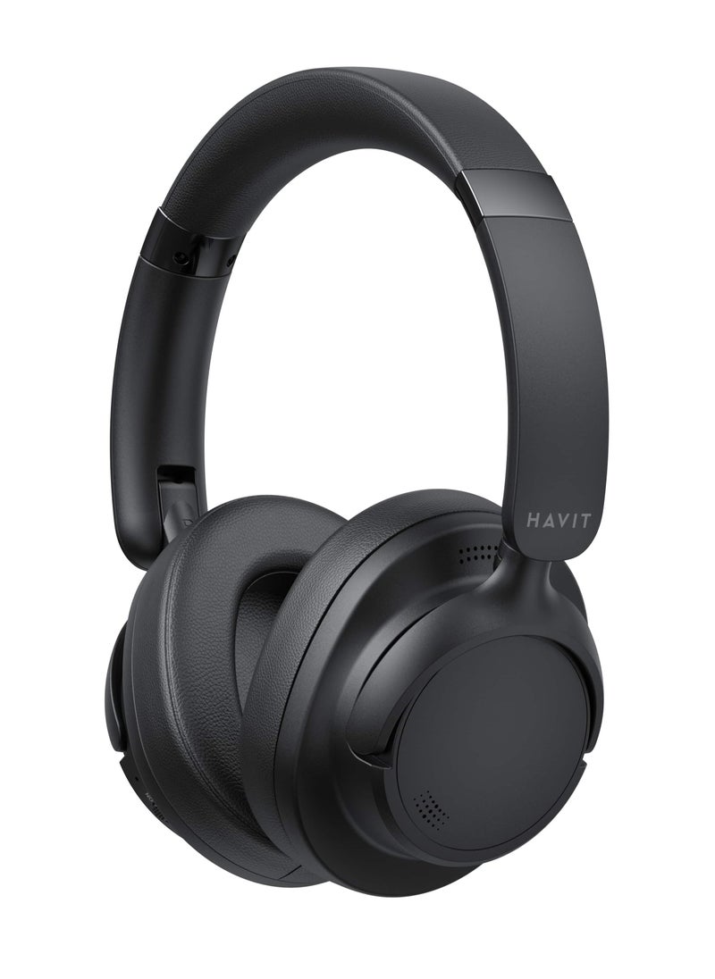 havit - H652BT Active Noise Cancelling Bluetooth Headphones with 40mm Drivers, Foldable Design, Premium Stereo Sound, and 35 Hours Playback Time Compatible with Android and iOS Devices, Including Smartphones, Tablets, and Computers- Black - Image 1