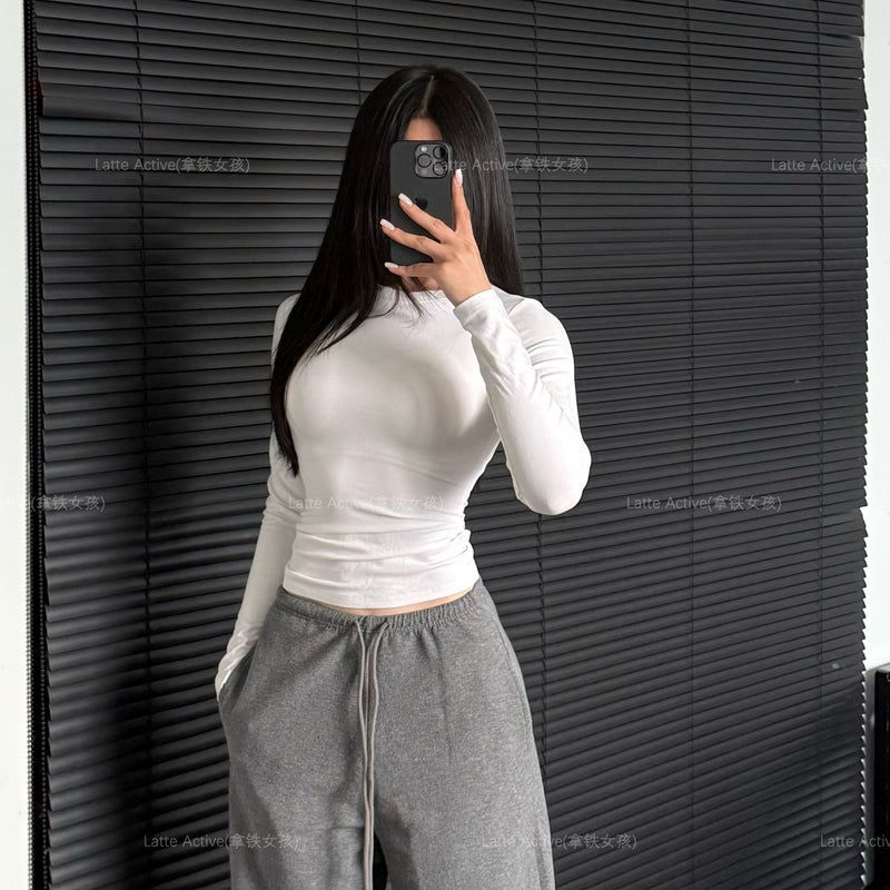Women's Long Sleeve Fitness T-Shirt, Slim Fit, Thermal Fleece - Image 2