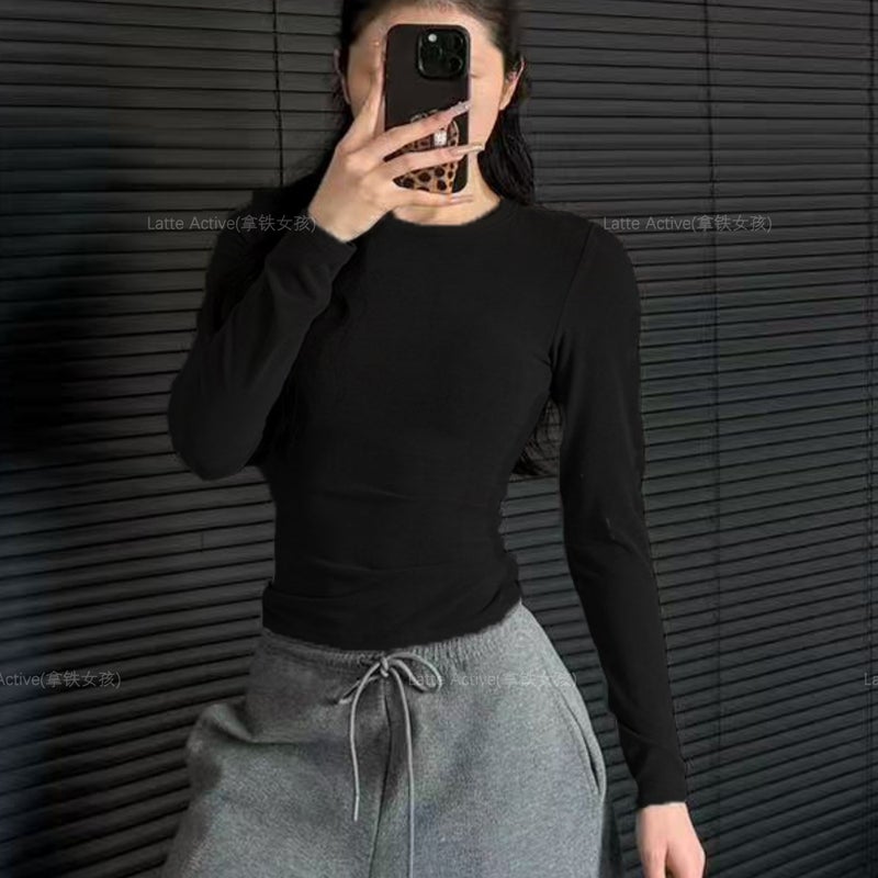 Women's Long Sleeve Fitness T-Shirt, Slim Fit, Thermal Fleece - Image 3