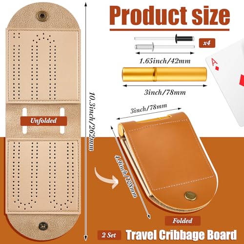 Liliful 2 Pack Travel Cribbage Board Game Sets Portable Foldable Leather Mini Cribbage Board Each Set with 4 Metal Pegs 2 Track 1 Storage Slot for Travel Friends Family Game Nights Gift - Image 5