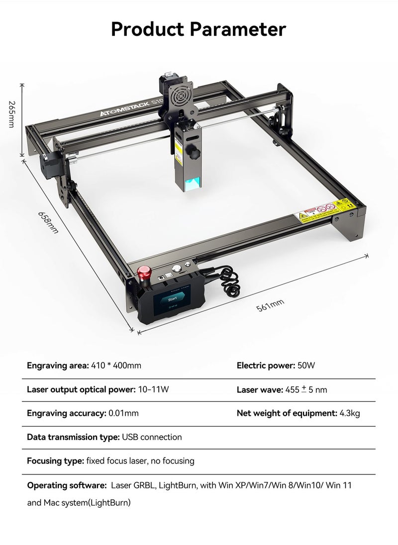 ATOMSTACK - Atomstack S10 Pro Laser Engraving Machine,304 Mirror Stainless Steel Engraving, High-Energy Wood Cutting - Image 1