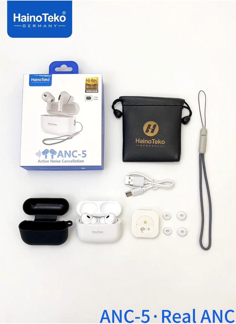 HainoTeko Haino Teko ANC-5 Bluetooth Earphone White with Real Active Noise Cancellation | High-Quality Sound with Deep Bass | Smart Touch Controls for Easy Use | HD Clear Microphone for Crystal Clear Calls | Compatible with Android Mobiles and Tablets | Comfortable Fit for All-Day Wear - Image 5
