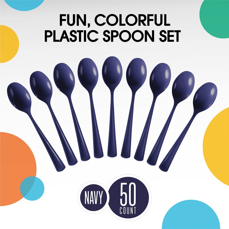 Exquisite Navy Plastic Spoons 50 Pcs Navy Spoons Disposable Utensils Heavy Duty Plastic Cutlery Set Disposable Cutlery Sets Flatware Sets Silverware Set For Party Supplies & Party Tableware Exquisite - Image 2