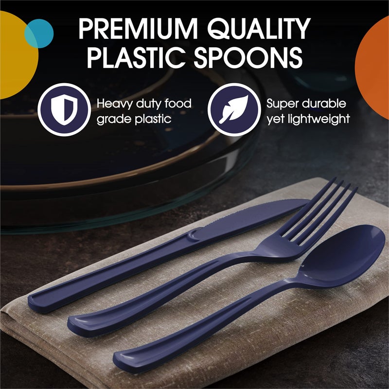 Exquisite Navy Plastic Spoons 50 Pcs Navy Spoons Disposable Utensils Heavy Duty Plastic Cutlery Set Disposable Cutlery Sets Flatware Sets Silverware Set For Party Supplies & Party Tableware Exquisite - Image 3