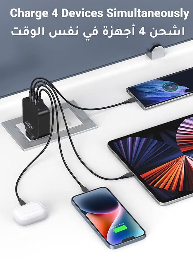 HY 4 Ports USB A Charger Plug Type C 40W PD 25W Fast Wall Mains Power Delivery Adapter for Laptops, MacBook Pro/Air, Steam Deck, iPad, iPhone 15 Series,Samsung, Huawei, Oneplus, Xiaomi,Lenovo Black - Image 3