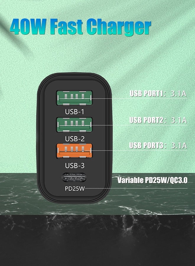 HY 4 Ports USB A Charger Plug Type C 40W PD 25W Fast Wall Mains Power Delivery Adapter for Laptops, MacBook Pro/Air, Steam Deck, iPad, iPhone 15 Series,Samsung, Huawei, Oneplus, Xiaomi,Lenovo Black - Image 2