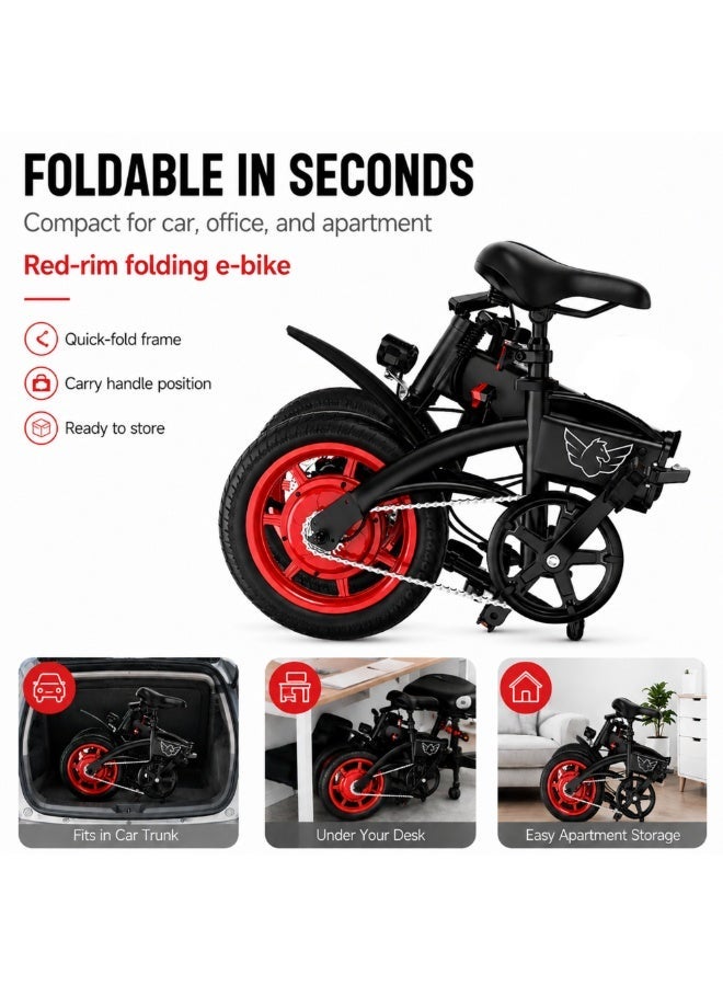 Wind Horse Windhorse C19 Foldable Electric Bike for Adults and Teens, 350W Brushless Motor, 36V 8Ah Removable Battery, Up to 35 km/h Speed, 25–35 km Range, 14 Inch Tyres, Dual Disc Brakes, Adjustable Seat, Gift for Riders - Image 3