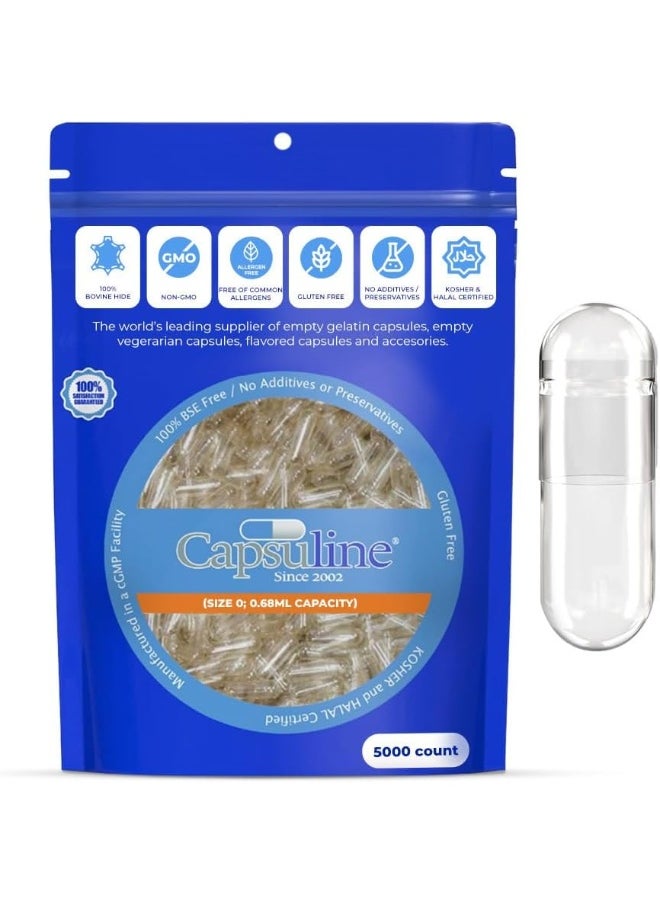 Capsuline Capsuline - Size 0 Clear Empty Gelatin Capsules - 5000 Count - Kosher & Halal Certified - Pill Capsules  - Image 1