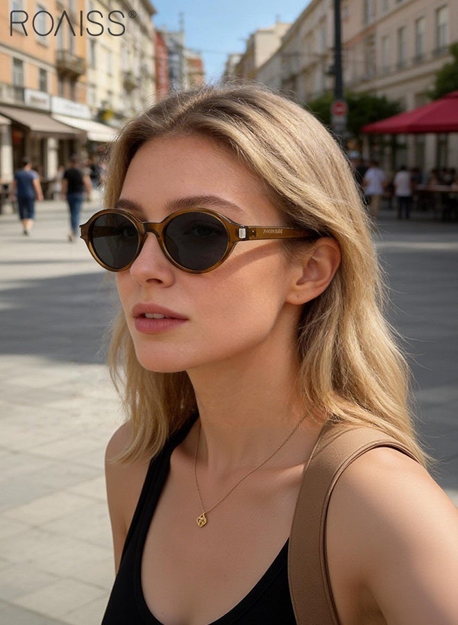 رويس نظارتان شمسيتان بيضاويتان بتصميم كلاسيكي للنساء، توفران حماية من الأشعة فوق البنفسجية UV400، نظارات شمسية أنيقة وعصرية مناسبة للحفلات الخارجية والتصوير الفوتوغرافي في الشوارع - Image 2