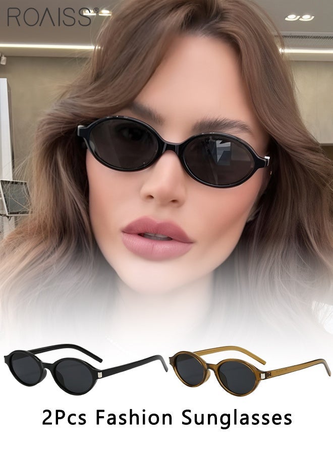 رويس نظارتان شمسيتان بيضاويتان بتصميم كلاسيكي للنساء، توفران حماية من الأشعة فوق البنفسجية UV400، نظارات شمسية أنيقة وعصرية مناسبة للحفلات الخارجية والتصوير الفوتوغرافي في الشوارع - Image 1