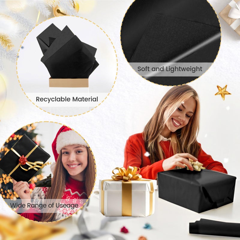 Hlonon Black Tissue Paper - 30 Sheets, 14 x 20 Inch, Gift Wrapping, DIY Crafts, Wedding, Birthday, Christmas - Image 2