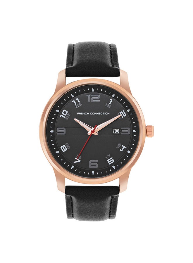 French Connection 43mm Men's Quartz Watch with Black Dial - Image 1