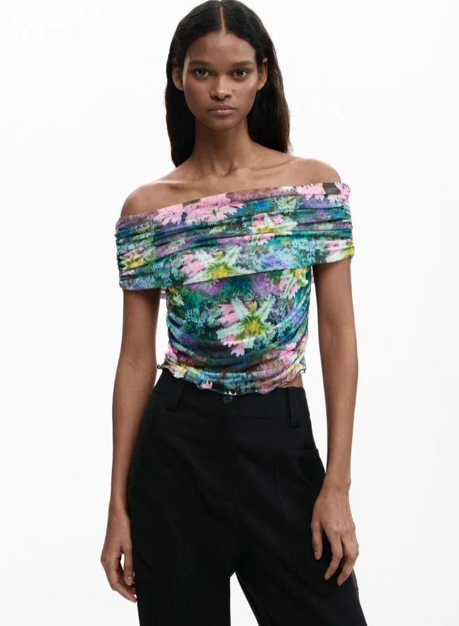 DESIGUAL Floral boat neck t-shirt