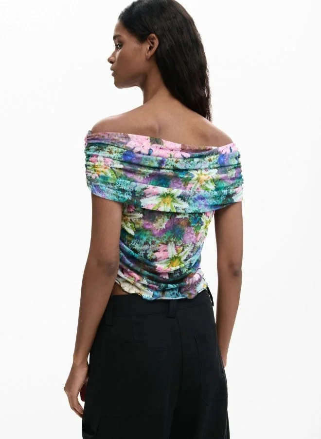 Desigual Green Floral boat neck t-shirt for Women | Best Price UAE