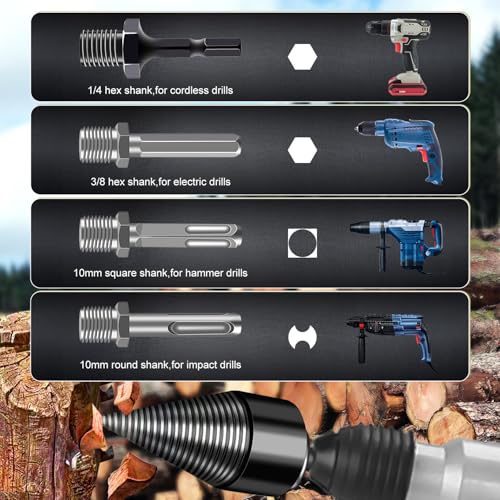 TUEJITE 45+32mm Firewood Log Splitter, Fired Wood Kindling Splitter Set Detachable Design, Heavy Duty Electric Drills Screw Cone Driver Removable, Wood Splitting Wedge Tools 6Pcs - Image 4