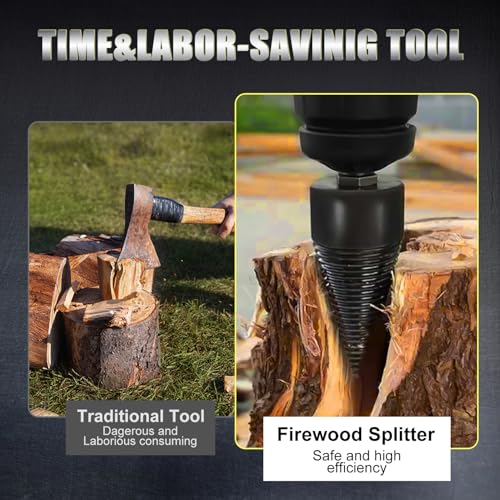 TUEJITE 45+32mm Firewood Log Splitter, Fired Wood Kindling Splitter Set Detachable Design, Heavy Duty Electric Drills Screw Cone Driver Removable, Wood Splitting Wedge Tools 6Pcs - Image 2