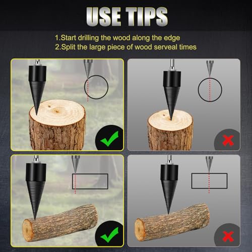 TUEJITE 45+32mm Firewood Log Splitter, Fired Wood Kindling Splitter Set Detachable Design, Heavy Duty Electric Drills Screw Cone Driver Removable, Wood Splitting Wedge Tools 6Pcs - Image 5