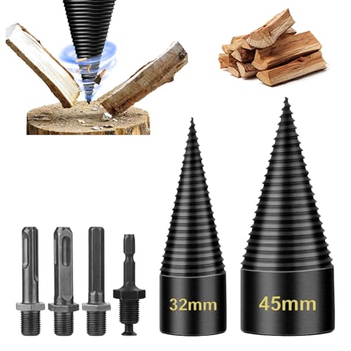 TUEJITE 45+32mm Firewood Log Splitter, Fired Wood Kindling Splitter Set Detachable Design, Heavy Duty Electric Drills Screw Cone Driver Removable, Wood Splitting Wedge Tools 6Pcs - Image 1