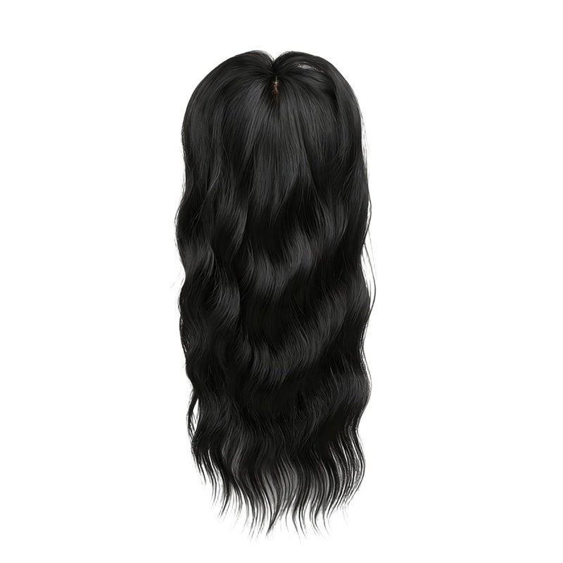 Curly Wavy Hair Toppers For Women, Silk Base Volumizing Hairpiece With Bangs, Natural Synthetic Fiber Hair - Image 1
