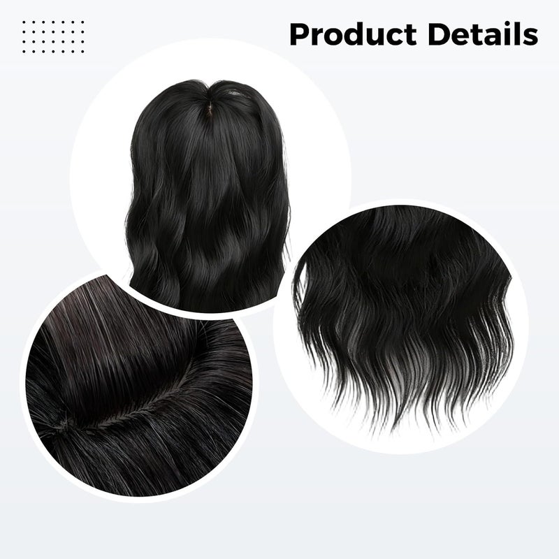 Curly Wavy Hair Toppers For Women, Silk Base Volumizing Hairpiece With Bangs, Natural Synthetic Fiber Hair - Image 3