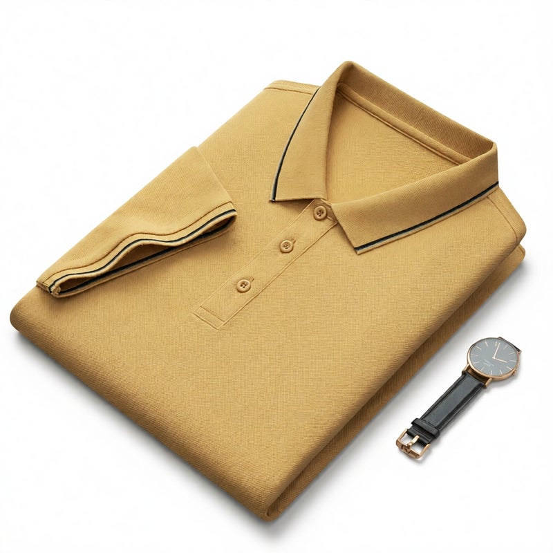 Heavyweight Spring Summer Embroidered Straight Fit Slim Short Sleeve Business Casual Men's Polo Shirt - Image 1