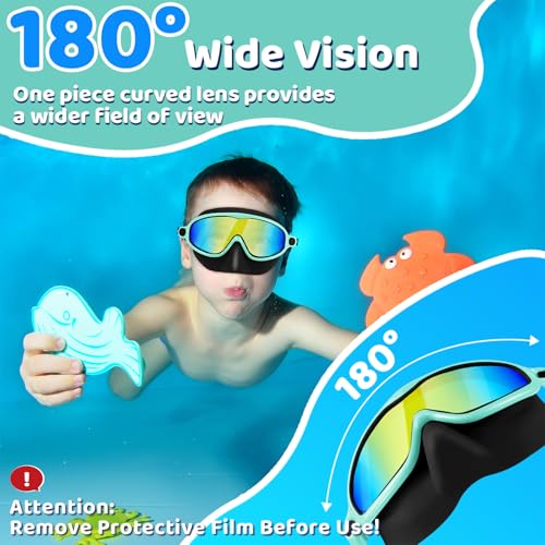 Vvinca Swim Goggles with Nose Cover, Kids Toddlers Swimming Goggles Diving Mask Comfort Wide View No Hair-Pulling Anti-Fog UV Swim Glasses No Leaks Pool Goggles for Aged 3-14 Boys Girls Teens Gift - Image 5