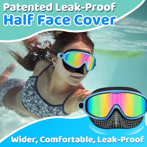 Vvinca Swim Goggles with Nose Cover, Kids Toddlers Swimming Goggles Diving Mask Comfort Wide View No Hair-Pulling Anti-Fog UV Swim Glasses No Leaks Pool Goggles for Aged 3-14 Boys Girls Teens Gift - Image 4