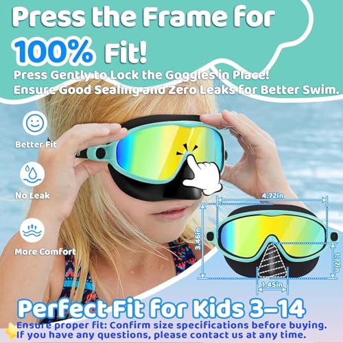 Vvinca Swim Goggles with Nose Cover, Kids Toddlers Swimming Goggles Diving Mask Comfort Wide View No Hair-Pulling Anti-Fog UV Swim Glasses No Leaks Pool Goggles for Aged 3-14 Boys Girls Teens Gift - Image 3