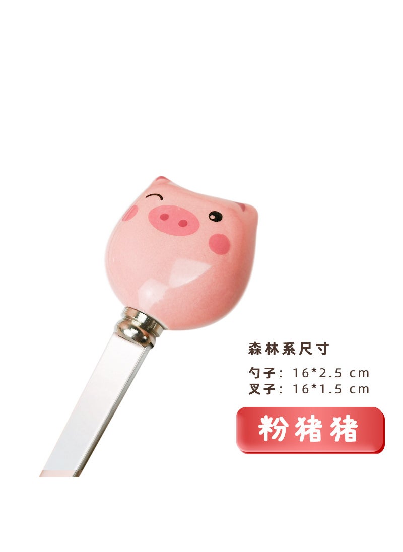 Generic - Cartoon Ceramic Cat Mini Forks Spoons Set Pink Pig fork - Image 1
