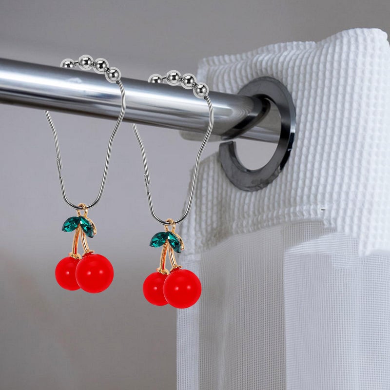 12 Pack Cherry Shower Curtain Hooks Metal Bathroom Rod Hangers Decorative Replacement - Image 5