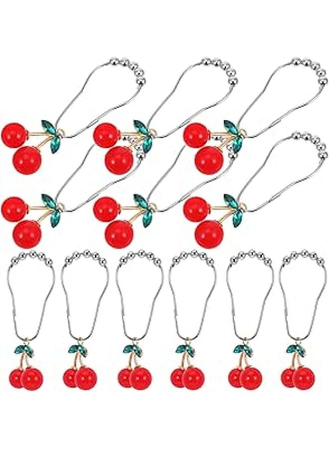 12 Pack Cherry Shower Curtain Hooks Metal Bathroom Rod Hangers Decorative Replacement - Image 1