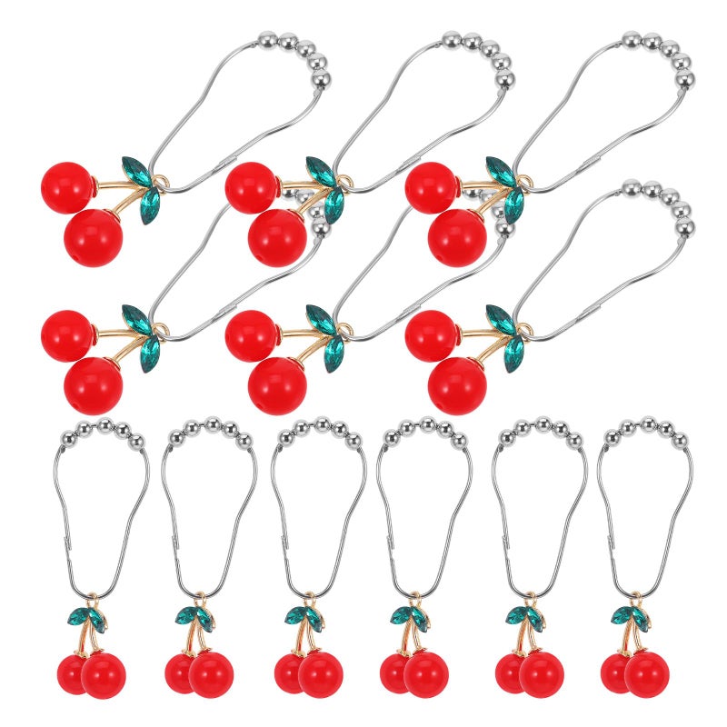 12 Pack Cherry Shower Curtain Hooks Metal Bathroom Rod Hangers Decorative Replacement - Image 2