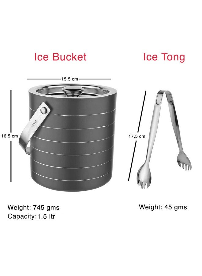 Steren Impex | Stainless Steel 3 Piece Black Ring Bar Set for Drink/Gift, Double Wall - Ice Bucket, Tong & Peg Measure - Image 3