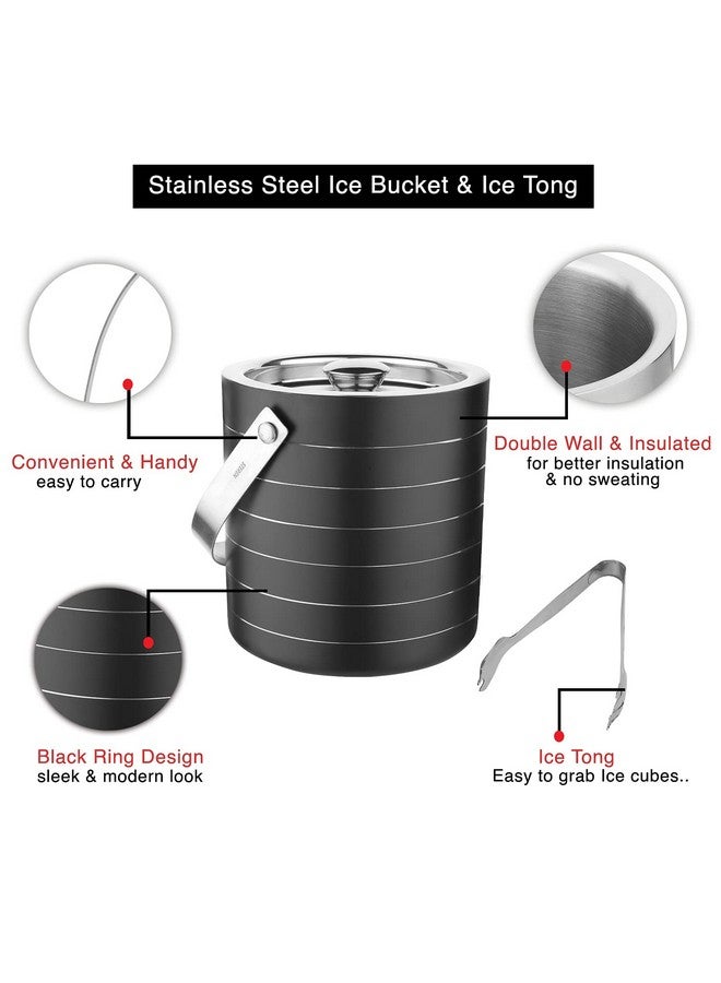 Steren Impex | Stainless Steel 3 Piece Black Ring Bar Set for Drink/Gift, Double Wall - Ice Bucket, Tong & Peg Measure - Image 4