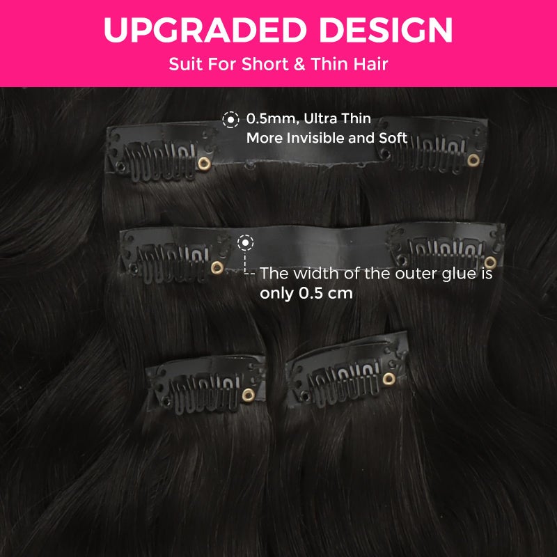 Lashey Body Wave Seamless Clip in Hair Extensions 150g Natural Black Real Human Hair 24 Inch Long PU Soft Invisi Edge for Women - Image 4