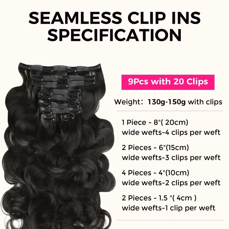 Lashey Body Wave Seamless Clip in Hair Extensions 150g Natural Black Real Human Hair 24 Inch Long PU Soft Invisi Edge for Women - Image 2