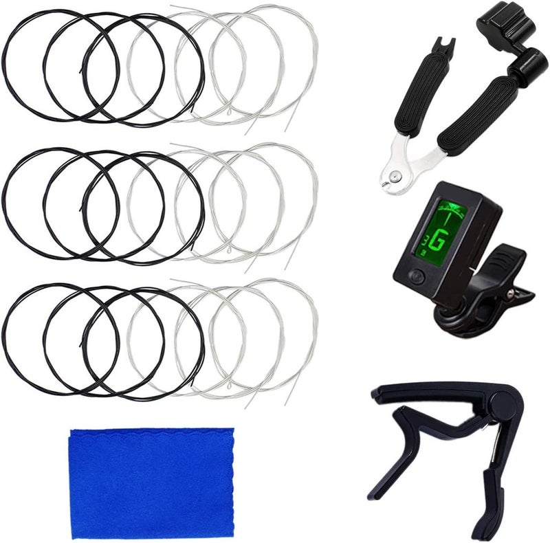 JYsun Classical Guitar Strings Nylon Black 3 Full Sets with Tuner, 3 in 1 Restringing Tool, Capo, Cleaning Cloth - Image 1