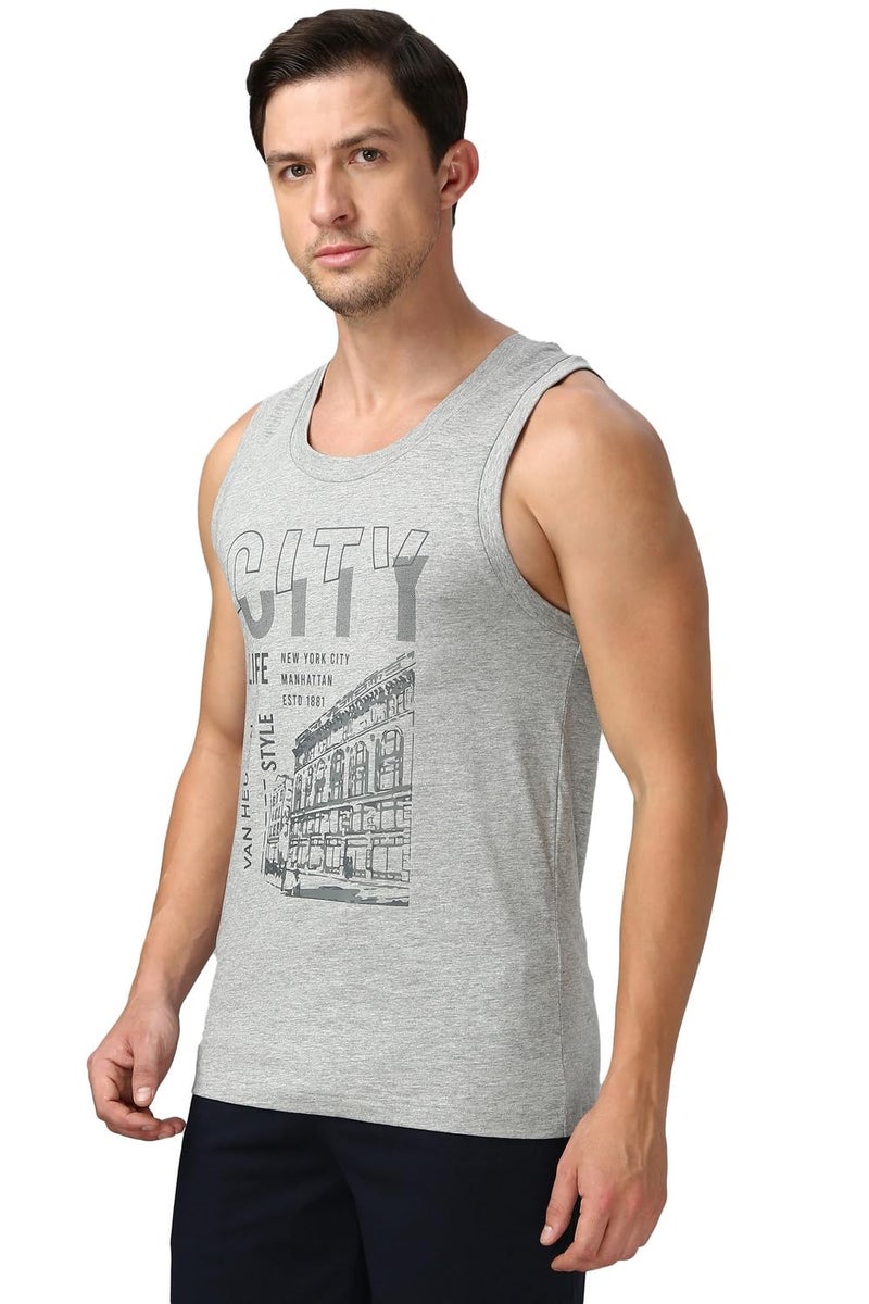 Van Heusen Men Cotton Blend Letter Print Regular Fit Vest (70021_Grey Melange City, Small) - Image 3